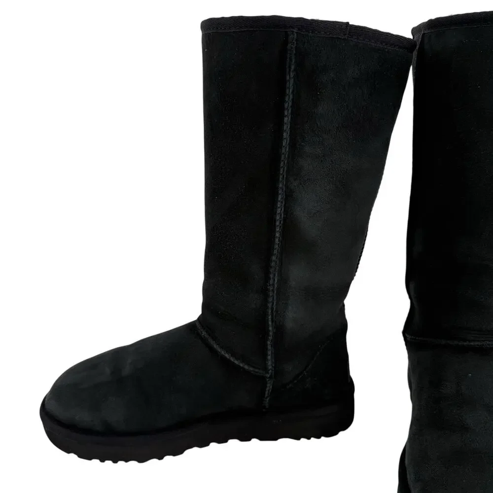 UGG Black Classic Tall II Suede Water Repellent Boots Womens 7